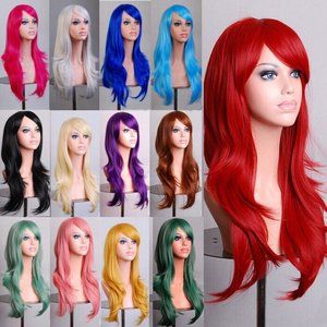 Lady Fashion 70cm Full Curly Wigs Cosplay Costume Anime Party Hair Wavy Long Wig